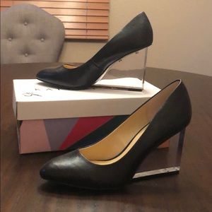 Katy Perry Mirra Black heels wedges size 9.5 NIB